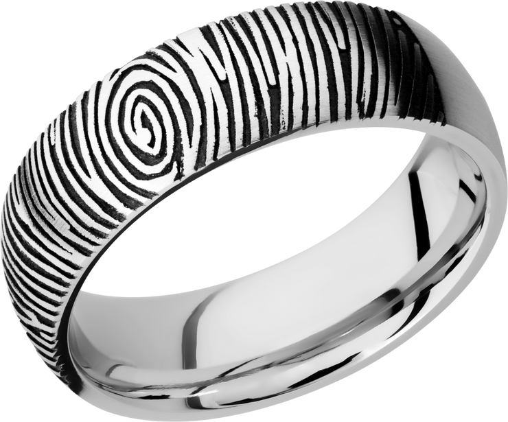 Cobalt chrome 7mm domed band with laser-carved fingerprint
