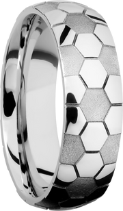 Cobalt chrome 7mm domed band with laser-carved soccer ball pattern