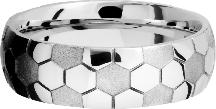 Cobalt chrome 7mm domed band with laser-carved soccer ball pattern