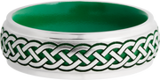 Cobalt chrome 7mm domed band with grooved edges a laser-carved Celtic pattern featuring Cerakote
