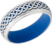 Cobalt chrome 7mm domed band with grooved edges a laser-carved Celtic pattern featuring Royal Blue Cerakote