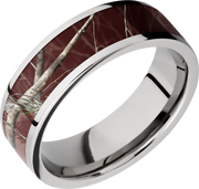 Cobalt chrome 7mm flat band with a 5mm inlay of Realtree APC Maroon Camo
