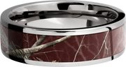 Cobalt chrome 7mm flat band with a 5mm inlay of Realtree APC Maroon Camo