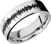 Cobalt chrome 7mm flat band with a laser-carved soundwave