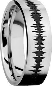 Cobalt chrome 7mm flat band with a laser-carved soundwave