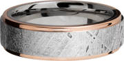 Cobalt chrome 7mm flat band with an inlay of authentic Gibeon Meteorite and 14K rose gold edges