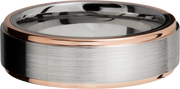 Cobalt chrome 7mm flat band with grooved edges and 14K rose gold edges