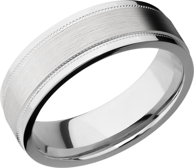 Cobalt chrome 7mm flat band with grooved edges and reverse milgrain detail