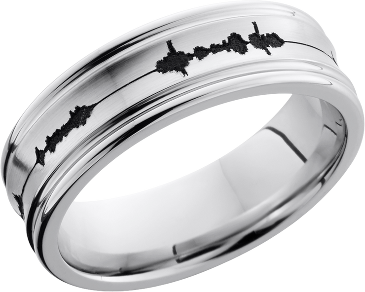 Cobalt chrome 7mm concave band with a laser-carved soundwave