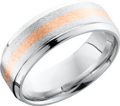 Cobalt chrome 8mm beveled band with a 14K rose gold inlay