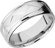 Cobalt chrome 8mm beveled band with laser-carved flatweave pattern