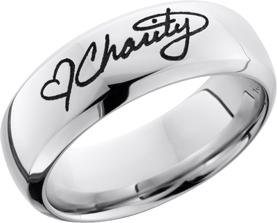 Cobalt chrome 8mm domed band with a laser-carved handwritten message