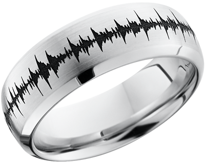 Cobalt chrome 8mm domed band with a laser-carved soundwave