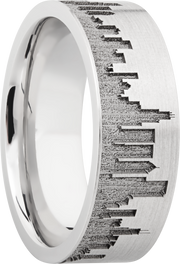 Cobalt chrome 8mm flat band with laser-carved Chicago skyline