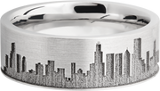 Cobalt chrome 8mm flat band with laser-carved Chicago skyline