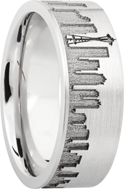 Cobalt chrome 8mm flat band with laser-carved Seattle skyline