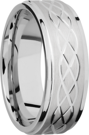 Cobalt chrome 8mm flat band with grooved edges and 3, .5mm sterling silver inlays