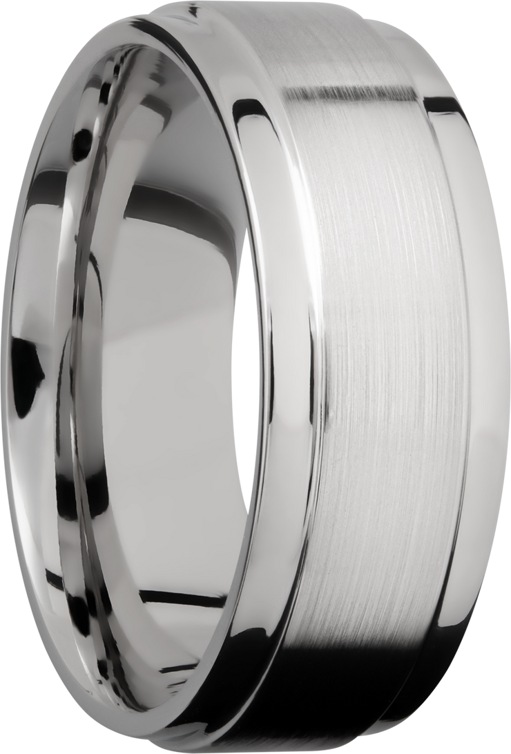 Cobalt chrome 8mm flat band with grooved edges