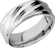 Cobalt chrome 8mm flat band with rounded edges and a laser-carved stripe pattern