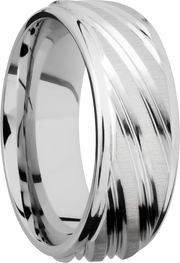 Cobalt chrome 8mm flat band with rounded edges and a laser-carved stripe pattern