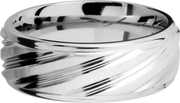 Cobalt chrome 8mm flat band with rounded edges and a laser-carved stripe pattern