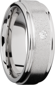 Cobalt chrome 8mm flat band with rounded edges and a .07ct flush-set diamond