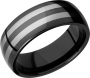 Tungsten and Ceramic 8mm domed band with two inlays