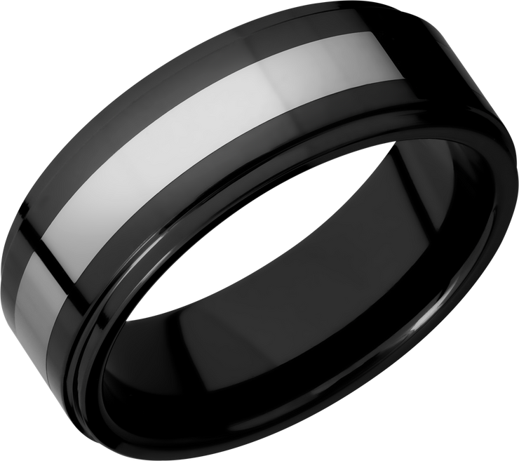 Tungsten and Ceramic 8mm flat band with grooved edges