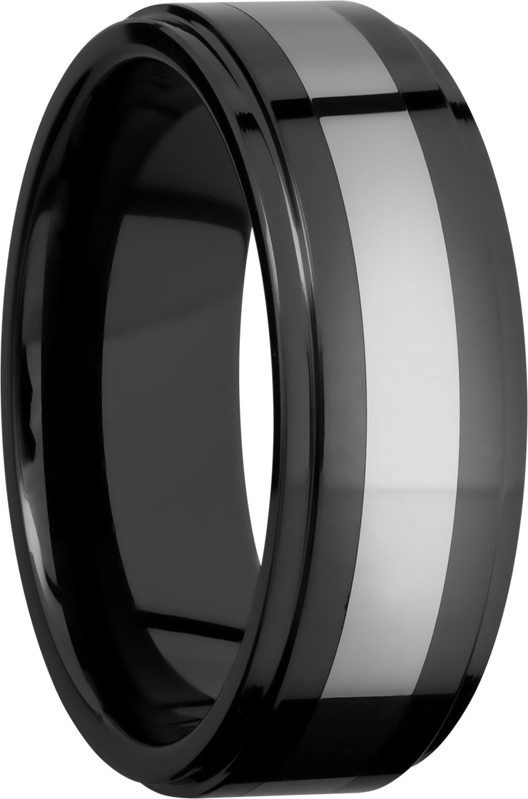 Tungsten and Ceramic 8mm flat band with grooved edges