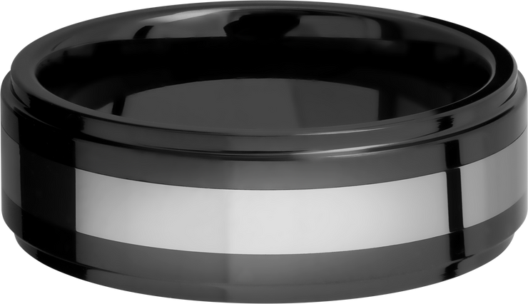 Tungsten and Ceramic 8mm flat band with grooved edges