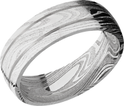 Handmade 7mm marble Damascus steel domed band with 2, .5mm grooves