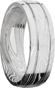 Handmade 7mm marble Damascus steel domed band with 2, .5mm grooves