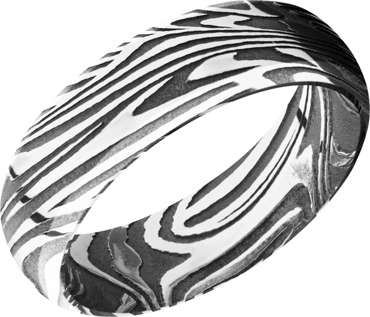 Handmade 7mm sunset Damascus steel domed band with beveled edges