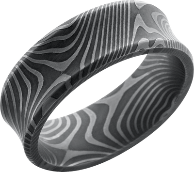 Handmade 8mm flattwist Damascus steel band with a concave center and beveled edges
