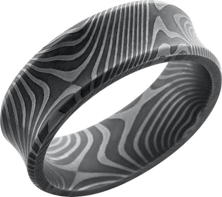 Handmade 8mm flattwist Damascus steel band with a concave center and beveled edges