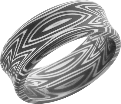 Handmade 8mm zebra Damascus Steel band with a concave center and beveled edges