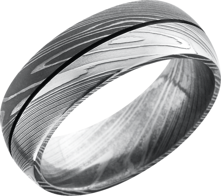 Handmade 8mm Damascus steel domed band with 1, .5mm groove