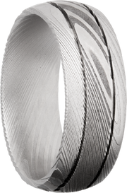 Handmade 8mm Damascus steel domed band with 2, .5mm grooves