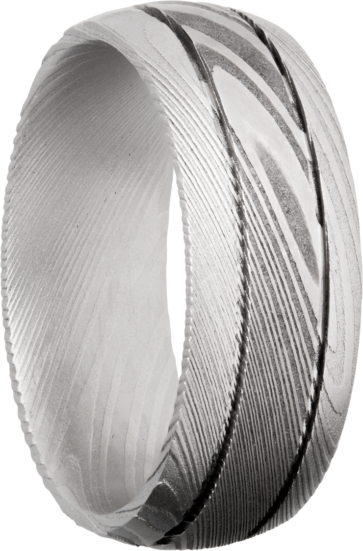 Handmade 8mm Damascus steel domed band with 2, .5mm grooves