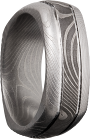 Handmade 8mm flattwist Damascus steel square domed band with 2, .5mm grooves