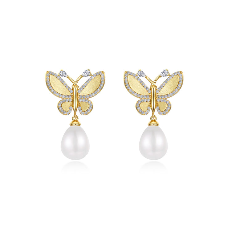 Statement Butterfly with Cultured Freshwater Pearl Drop Earrings