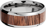 Titanium 8mm beveled band with an inlay of Koa hardwood