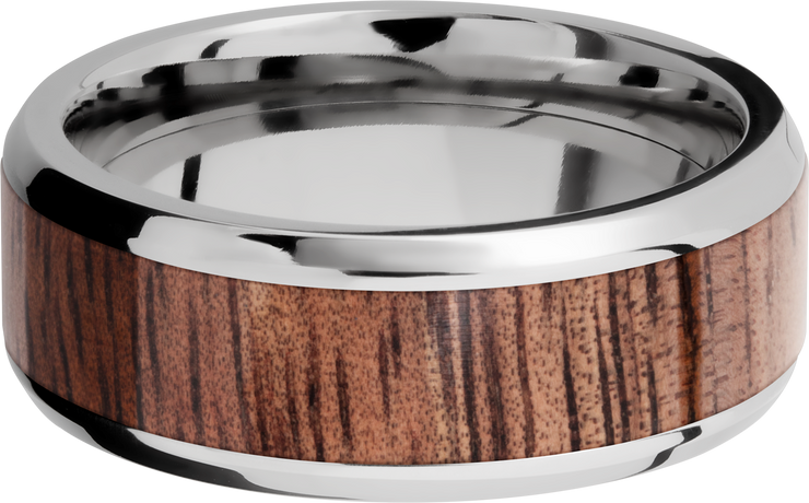 Titanium 8mm beveled band with an inlay of Koa hardwood