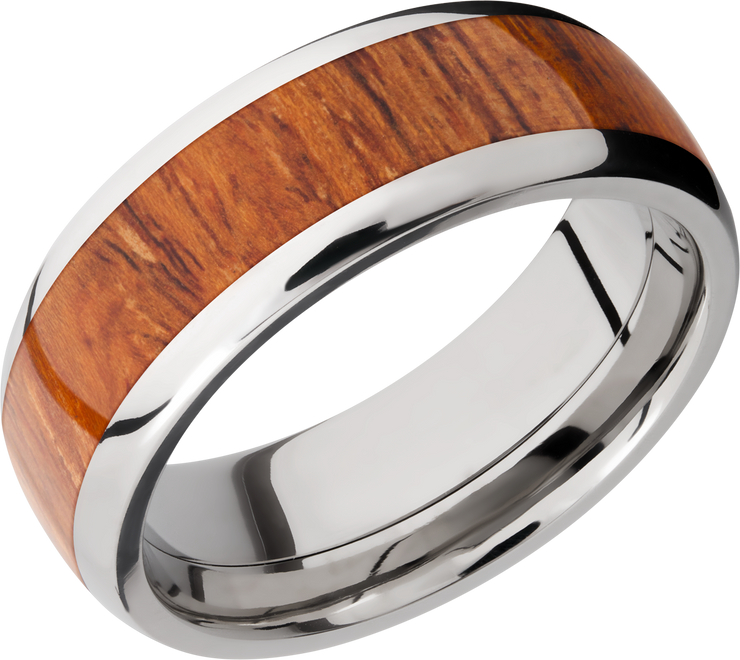 Titanium 8mm domed band with an inlay of Desert Ironwood hardwood