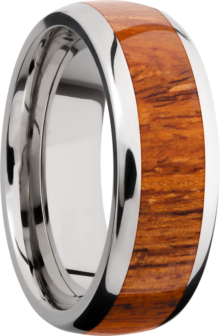 Titanium 8mm domed band with an inlay of Desert Ironwood hardwood