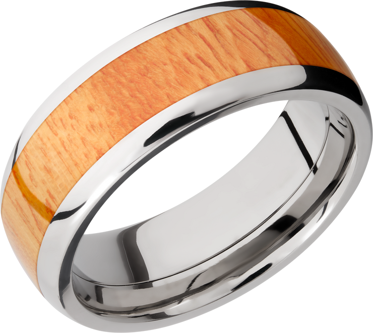Titanium 8mm domed band with an inlay of Osage Orange hardwood
