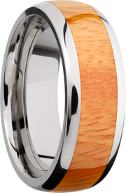 Titanium 8mm domed band with an inlay of Osage Orange hardwood
