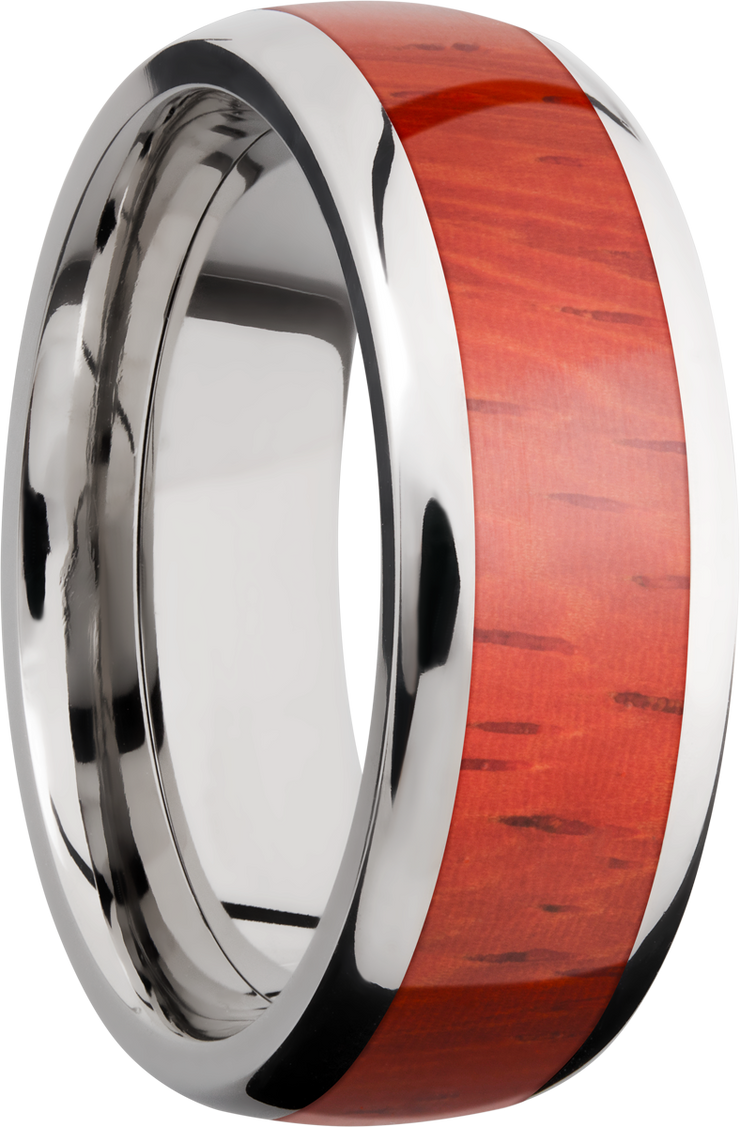 Titanium 8mm domed band with an inlay of Padauk hardwood