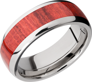 Titanium 8mm domed band with an inlay of Honduras Redheart hardwood
