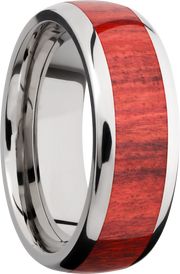 Titanium 8mm domed band with an inlay of Honduras Redheart hardwood